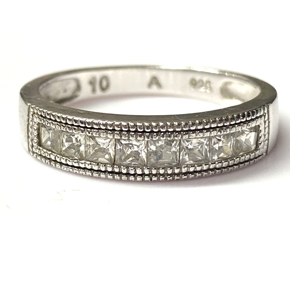 Vintage Avon Sterling Silver Designer Signed Square CZ Wedding Band Size 10